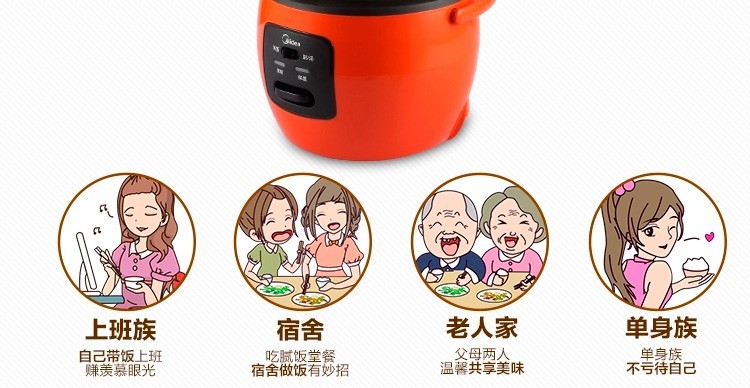 美的（Midea）电饭煲 电饭锅迷你1.6L电饭煲可拆洗内盖黑晶不粘内胆家用电饭煲 YN161