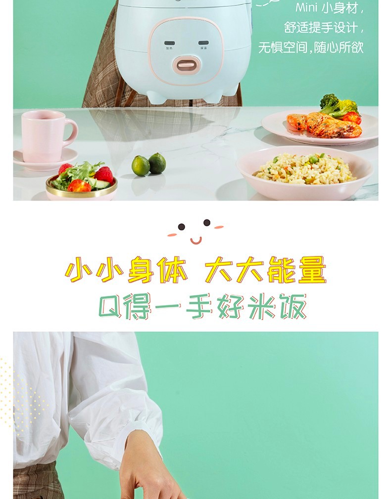 美的（Midea）电饭煲 电饭锅迷你1.6L电饭煲可拆洗内盖黑晶不粘内胆家用电饭煲 YN161