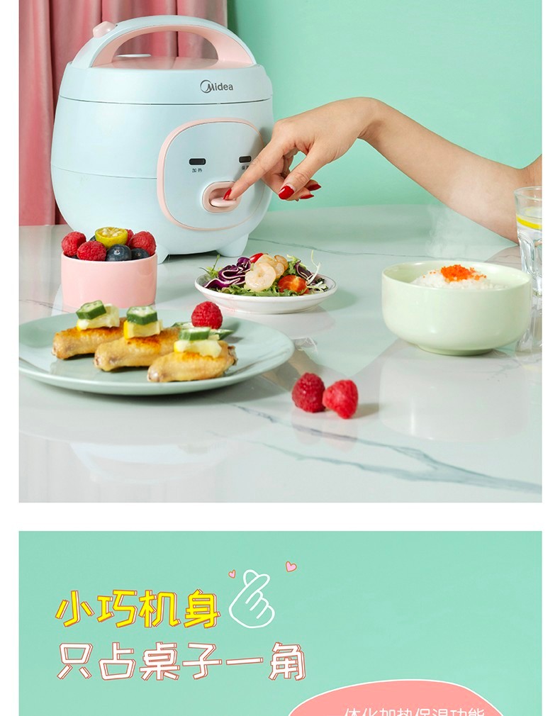 美的（Midea）电饭煲 电饭锅迷你1.6L电饭煲可拆洗内盖黑晶不粘内胆家用电饭煲 YN161
