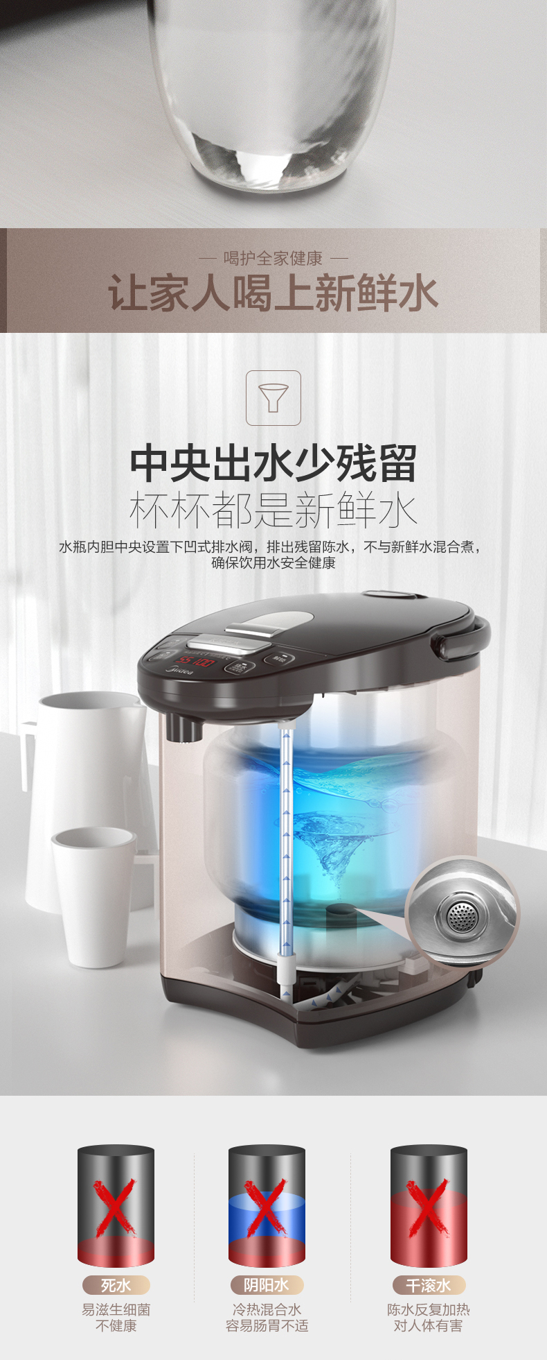 美的（Midea）电热水瓶304不锈钢5L电水壶多段温控烧水自动出水烧水壶保温 PF709-50T