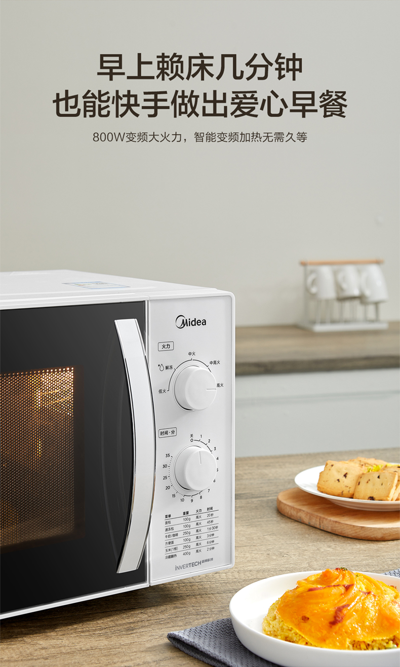 美的（Midea）3-5人用 快捷微波炉 360°转盘加热 旋钮操控 精准控温 五档火力 23升M1-230E 【ZMD安心系列】
