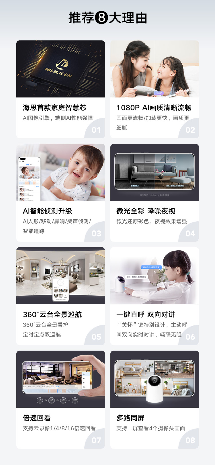 华为智选 海雀智能摄像头 智能家居监控器/无线高清网络摄像头/家用/1080P画质AI智能看护 HQ8s