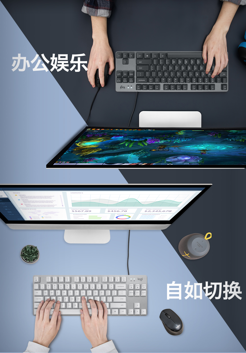 罗技（Logitech）K835机械键盘 有线键盘 游戏办公键盘 84键 黑色 TTC轴 青轴