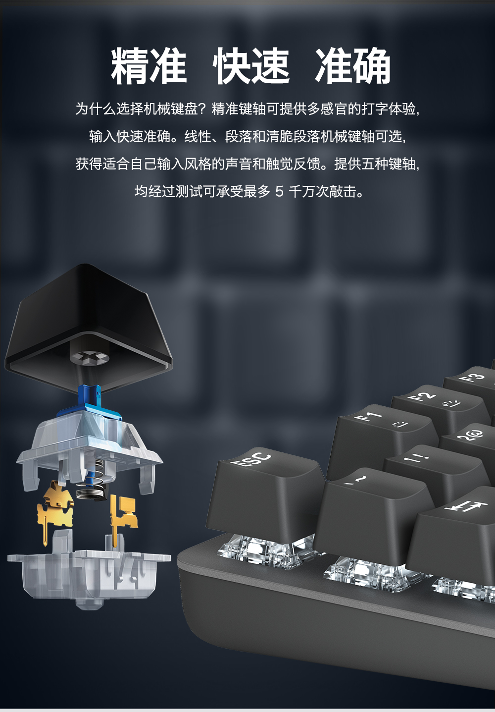 罗技（Logitech）K835机械键盘 有线键盘 游戏办公键盘 84键 黑色 TTC轴 青轴