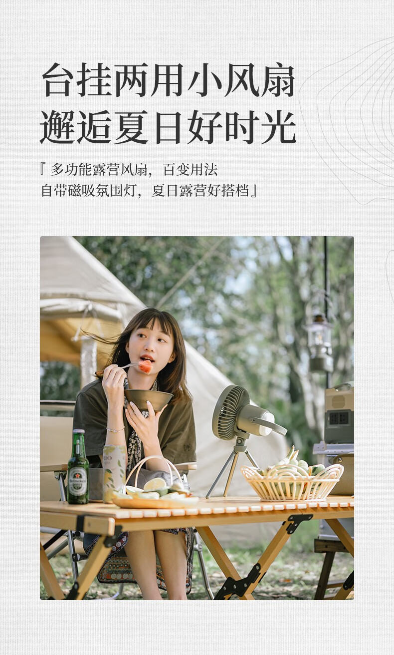 Naturehike挪客户外便携电扇帐篷灯可充电露营营地灯照明扇灯黎草色-USB款 黎草色-USB款