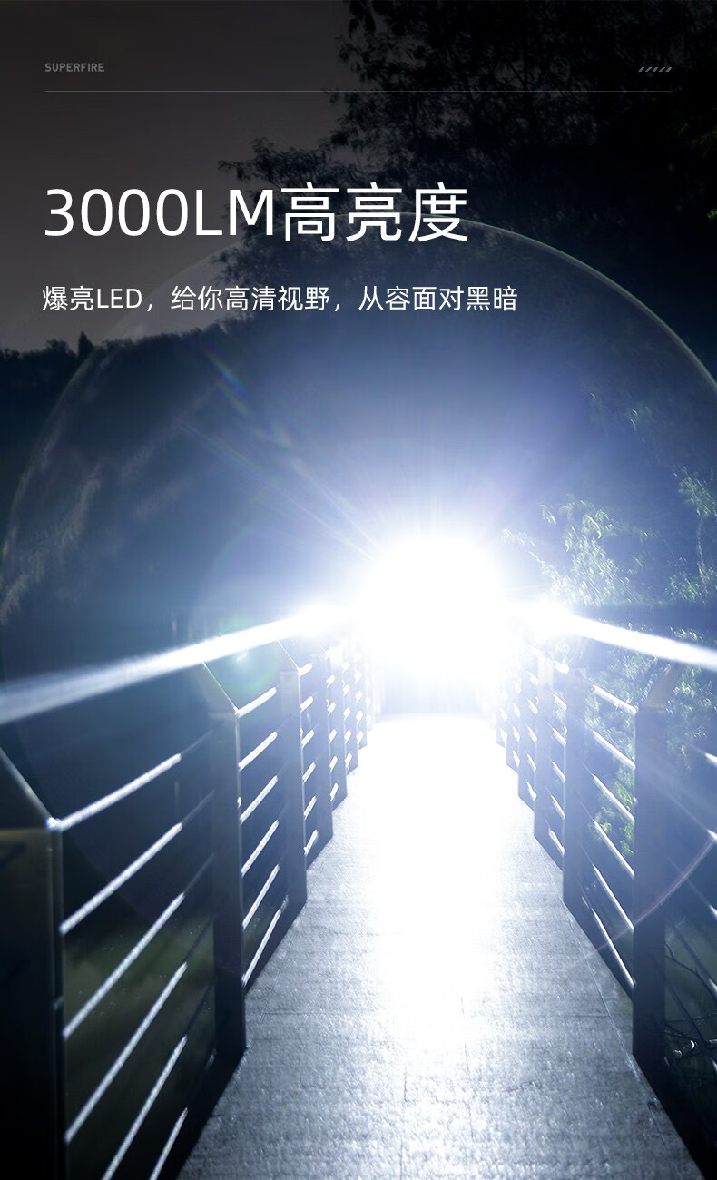 神火（supfire）强光手电筒充电式加长版便携户外骑行应急灯探照灯M5