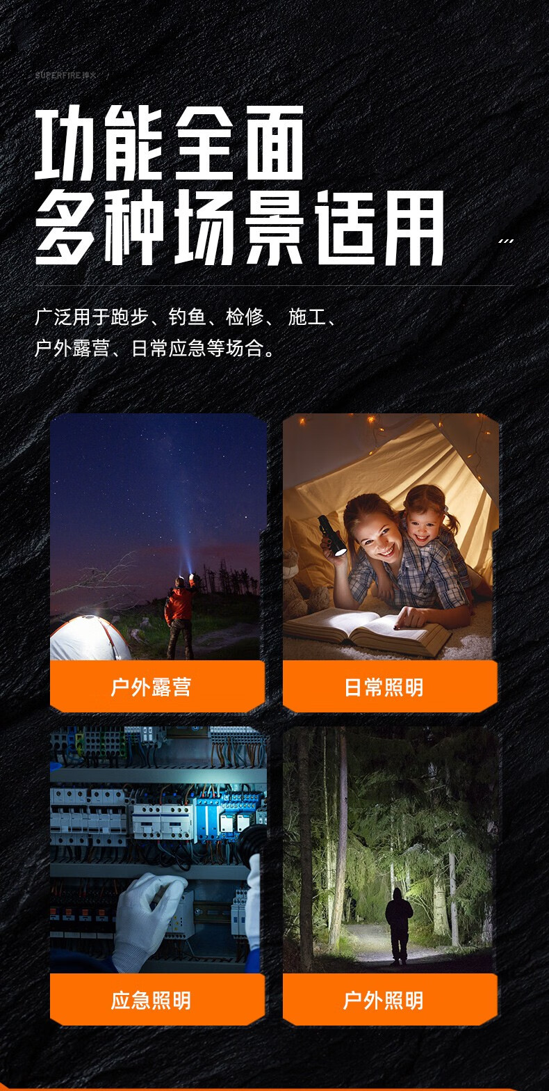 神火（supfire）强光手电筒充电式迷你便携户外骑行应急灯C8-M