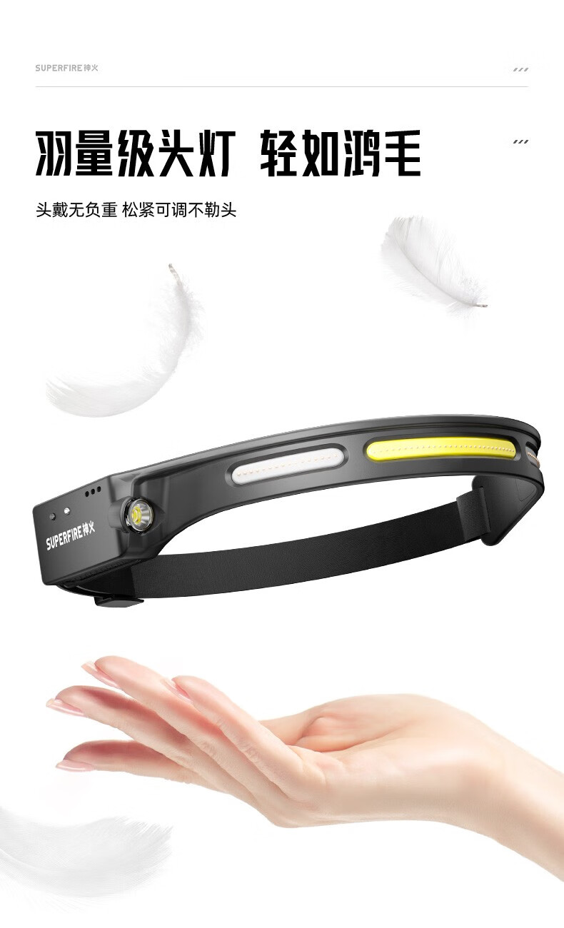 神火（supfire）LED强光头灯USB充电感应式户外运动头戴手电筒HL76