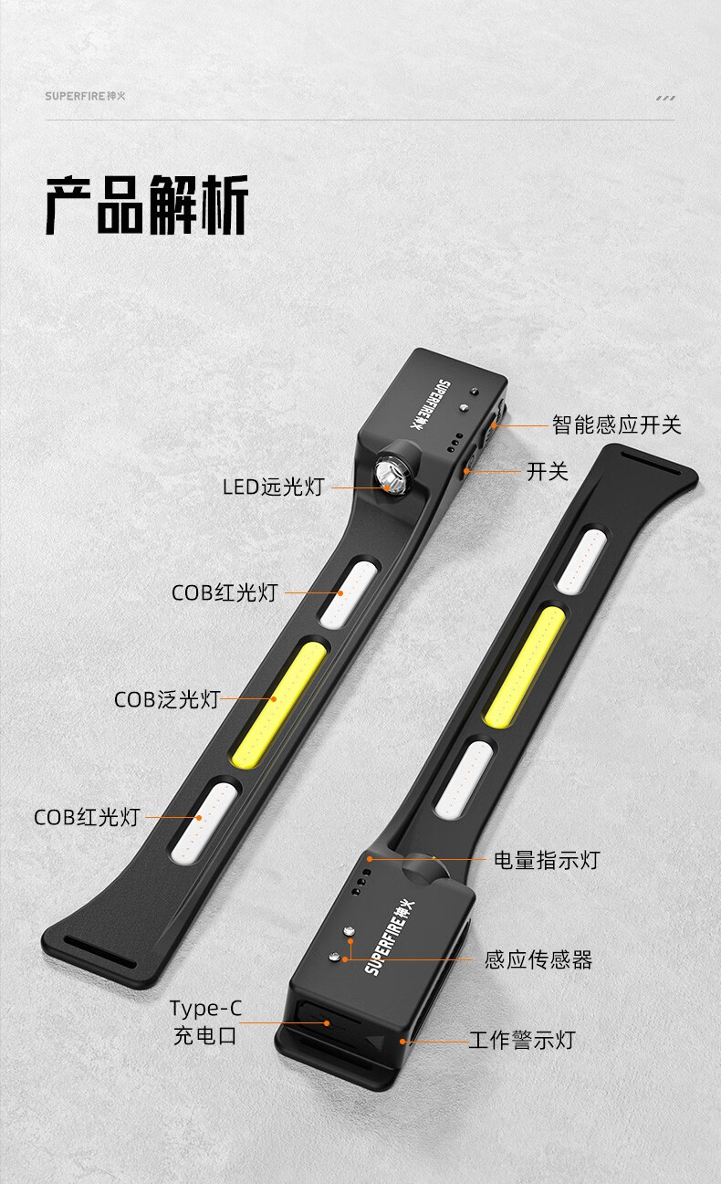 神火（supfire）LED强光头灯USB充电感应式户外运动头戴手电筒HL76