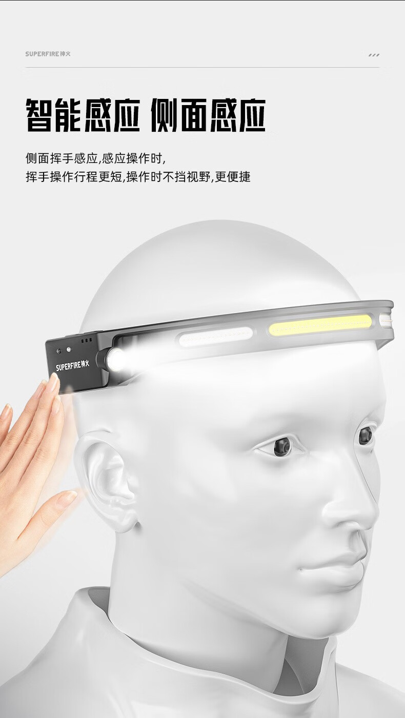 神火（supfire）LED强光头灯USB充电感应式户外运动头戴手电筒HL76