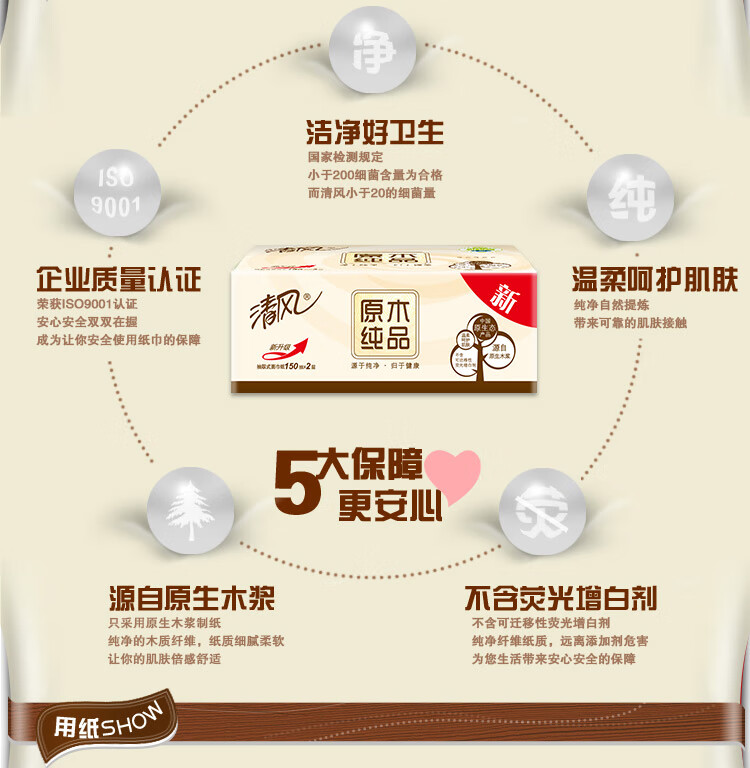 清风 小原木纯品2层200抽*3包软包抽取面纸巾手纸抽纸纸抽卫生纸16提BR38SC1