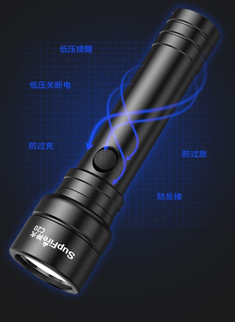 神火（supfire）C20手电筒定做 15W强光可充电多功能防水骑行家用LED照明灯