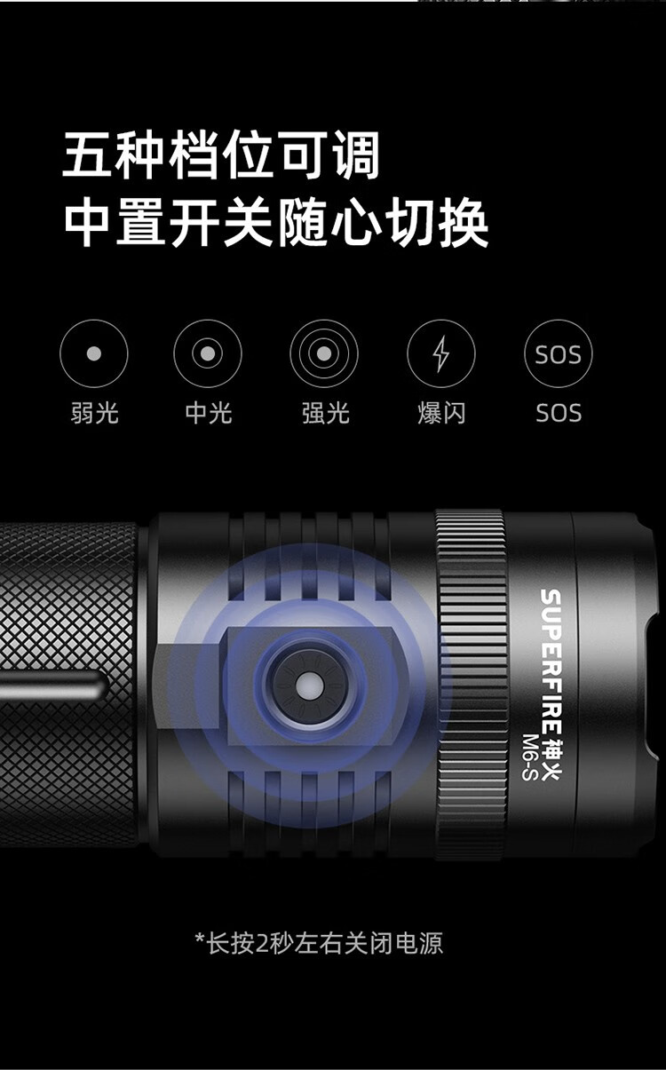 神火（supfire）M6-S强光手电筒超亮远射充电式探照灯应急户外家用