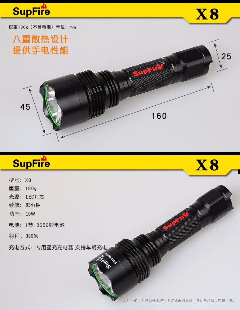 神火（supfire）X8强光手电筒 多功能充电式远射LED迷你超亮户外骑行防水防身便携灯