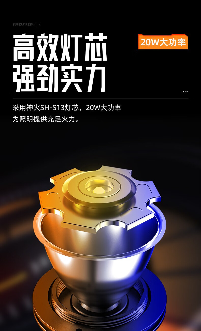 神火（supfire）L6-U 强光手电筒 超亮LED户外远射应急灯USB充电