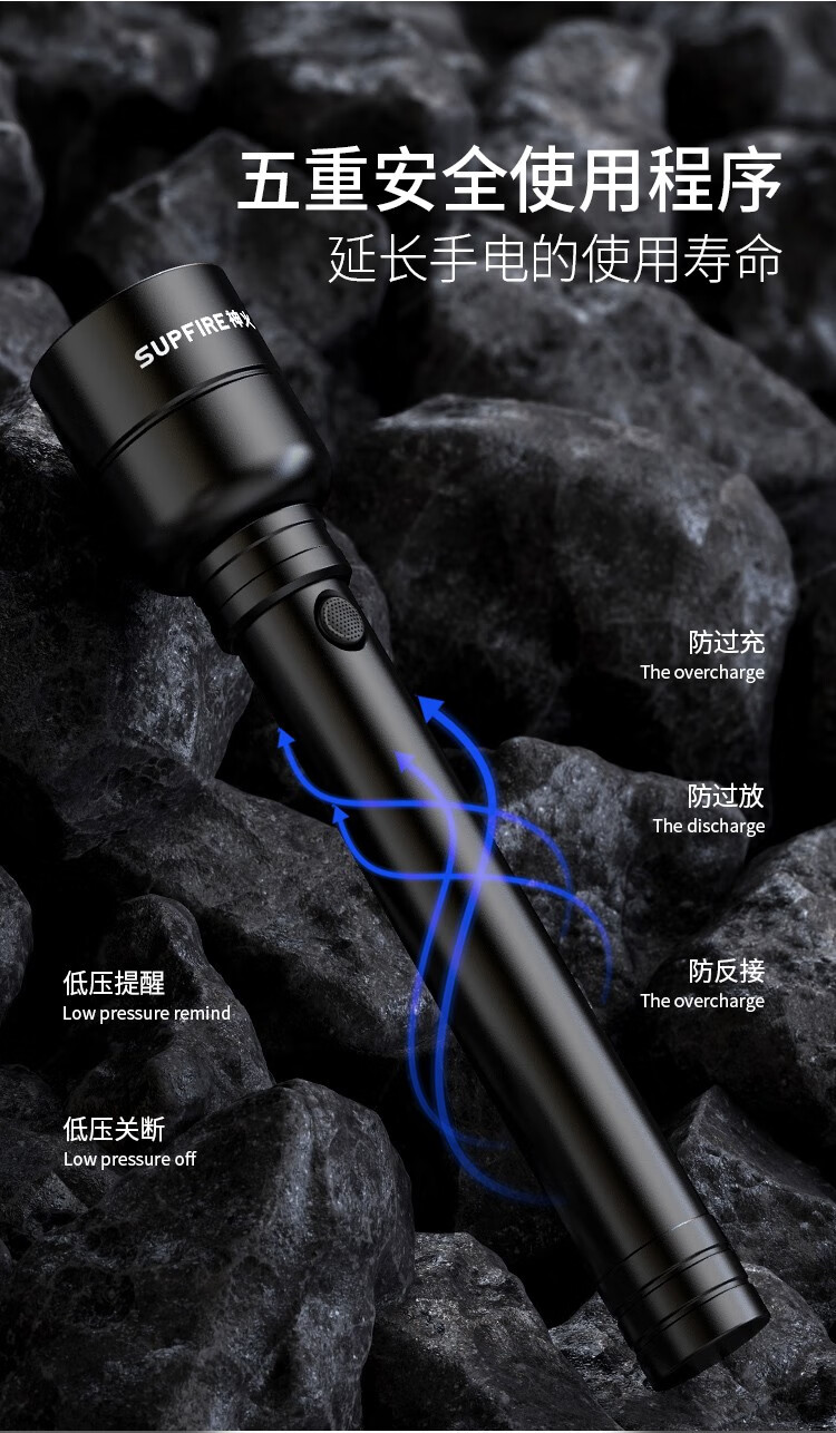 神火 （supfire）Y16手电筒强光远射LED高亮骑行户外灯Type-c充电式家用超长防身应急灯