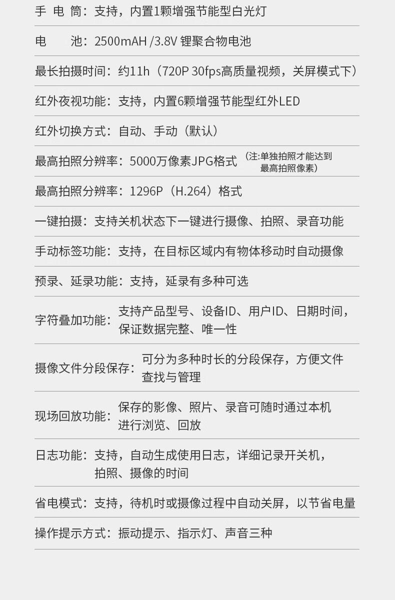 爱国者(aigo) DSJ-T5记录仪摄像头 1296P高清红外夜视 视音频记录仪 三防随身便携 128G