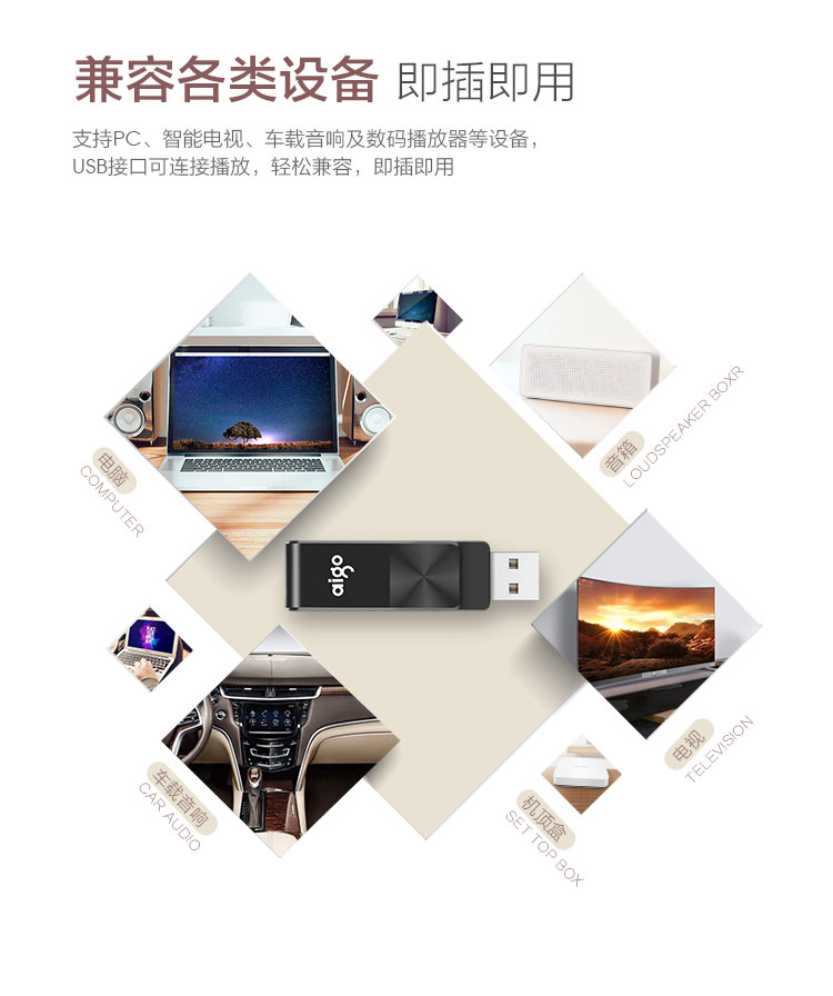 aigo爱国者16GB USB2.0 U盘 U266旋转防护 黑色 CD纹防滑设计