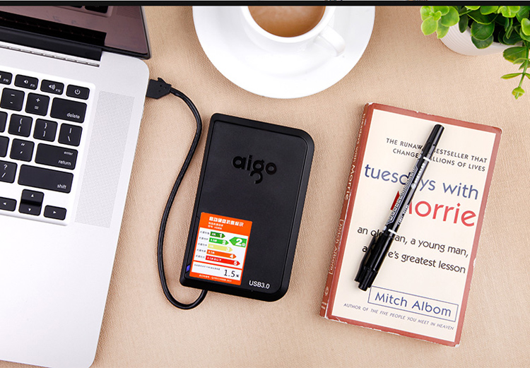 aigo爱国者4TB USB3.0 移动硬盘 HD806 黑色 机线一体 抗震防摔