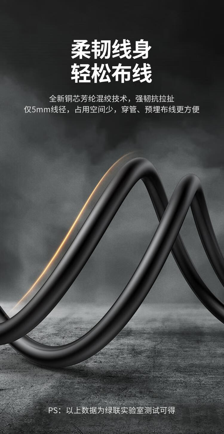 绿联 HDMI2.1版光纤线 8K60Hz高清视频线家庭影院工程装修布线 30米 80409