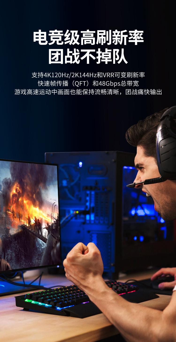 绿联 HDMI2.1版光纤线 8K60Hz高清视频线家庭影院工程装修布线 30米 80409