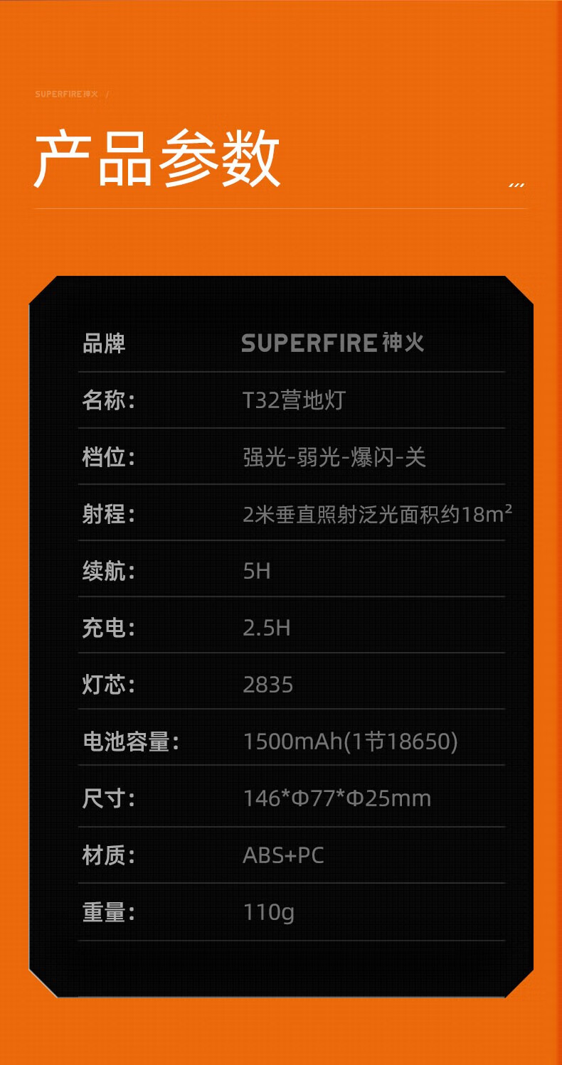 神火（supfire）T32充电灯泡应急灯挂灯充电灯 户外灯夜市摆摊灯地摊灯照明灯应急