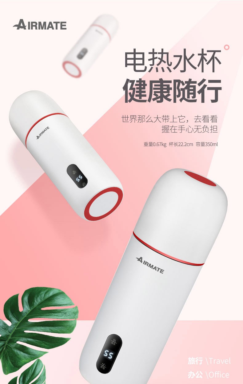 艾美特（Airmate）电热水杯小型便携式旅行水壶保温杯办公室加热水杯CR0309
