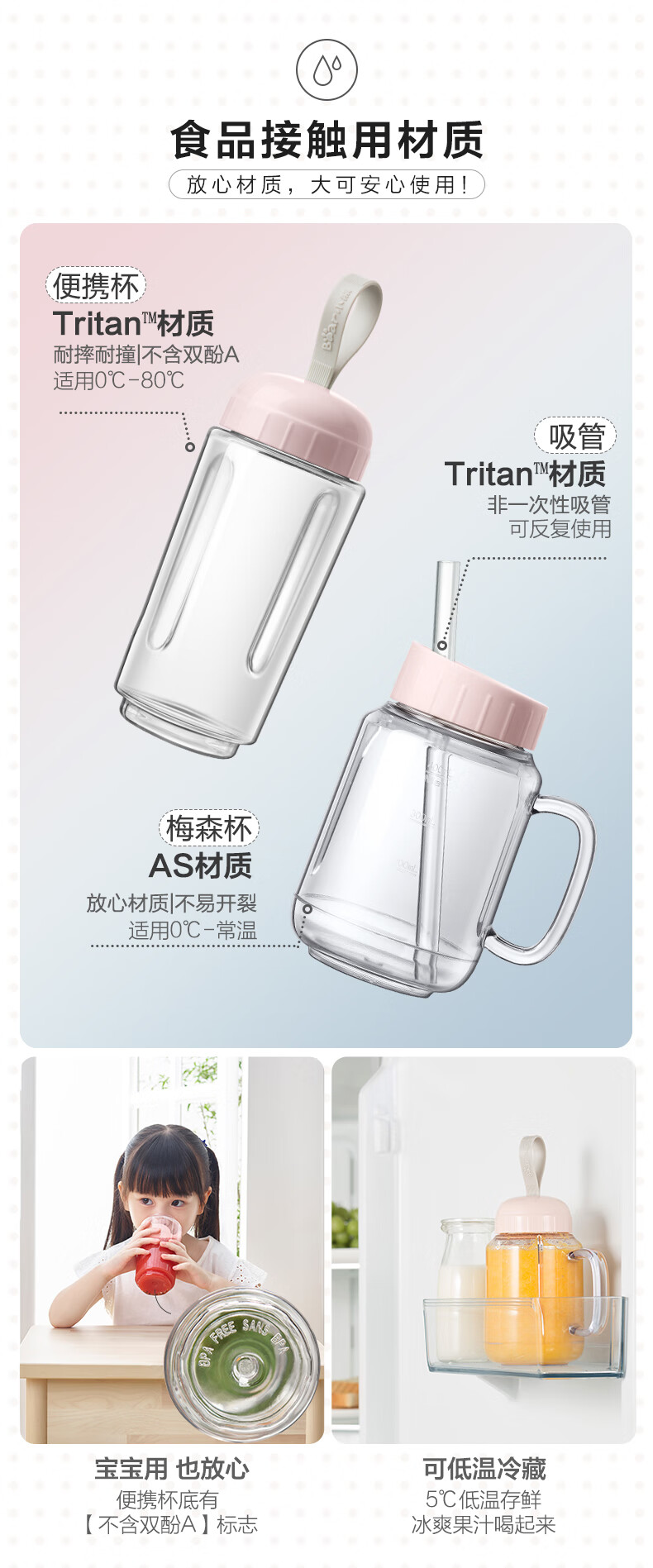 小熊（Bear）便携式 LLJ-C04W1榨汁机 家用迷你水果小型榨果汁机 料理机  电动多功能榨汁杯 随身携带