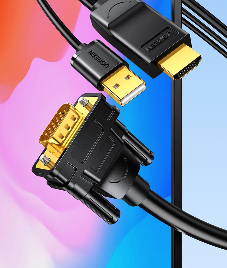 绿联 HDMI转VGA线 高清视频转换器转接头通用机顶盒电脑连接显示器投影仪1.5米扁线 40267