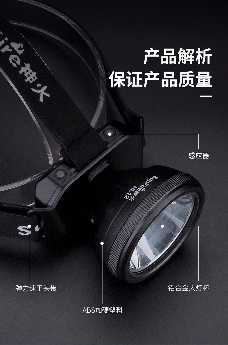 神火（supfire）HL12头灯强光远射充电式大头夜钓灯LED灯头戴式探照灯应急灯