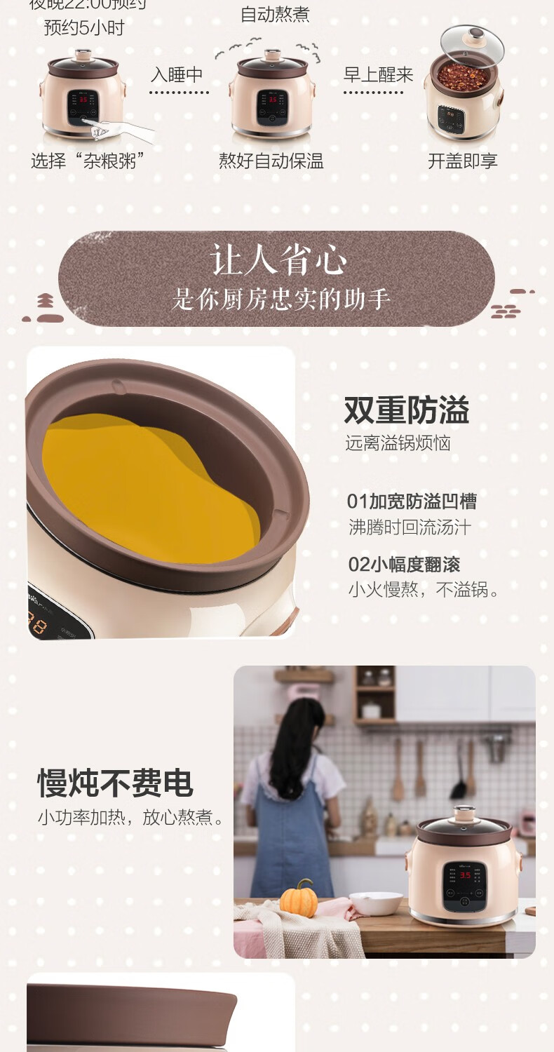 小熊（Bear）电炖锅  DDG-D20N1 紫砂锅电炖盅家用煲汤炖汤养生锅 宝宝婴儿辅食煮粥熬粥锅 2L