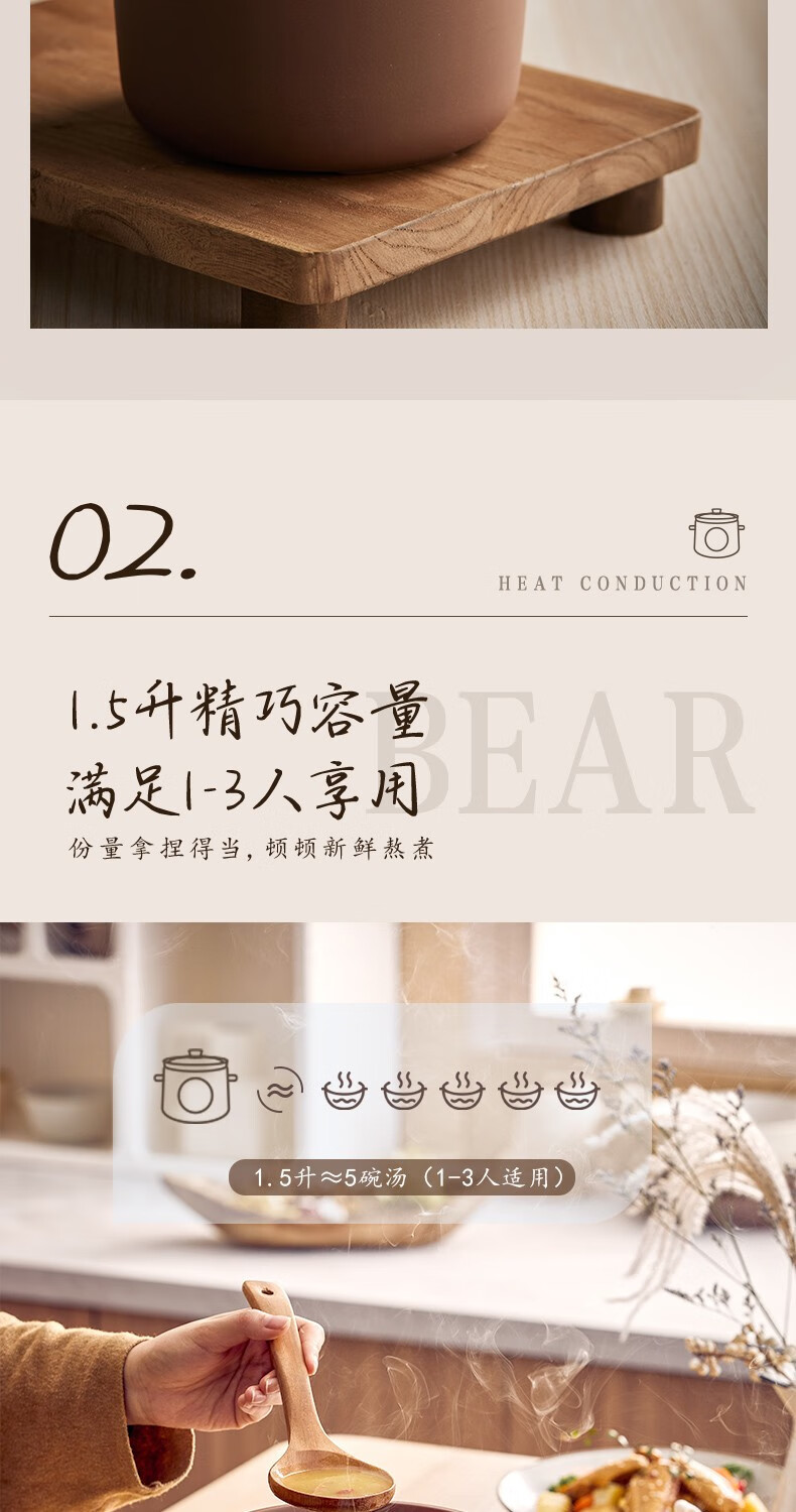 小熊（Bear）电炖锅 DDG-E15H1  煲汤锅 炖汤锅 煮粥锅电汤锅炖盅燕窝可预约保温1.5L紫砂锅
