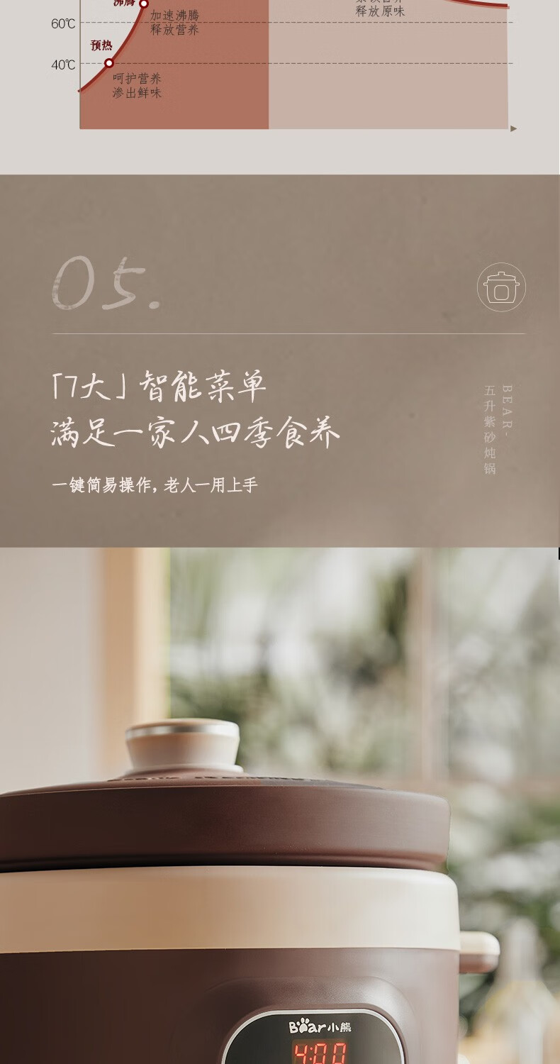 小熊（Bear）电炖锅  DDG-D50N1炖汤锅 电砂锅 紫砂锅 煮粥锅煲粥熬粥养生神器 可预约定时  5升