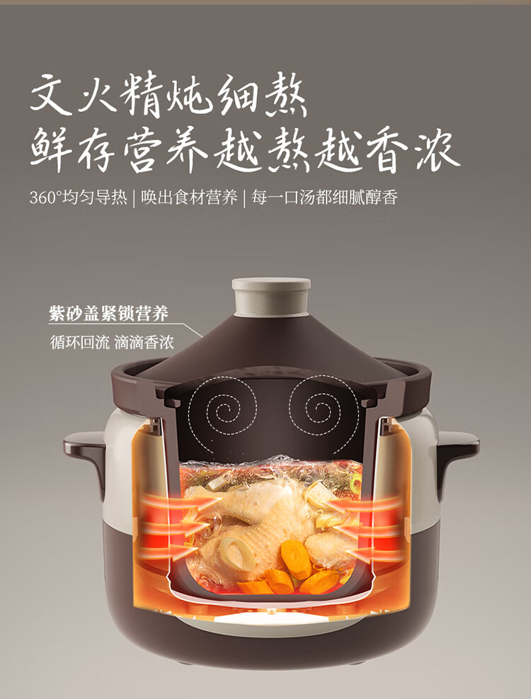 小熊（Bear）电炖锅 DDG-D40B1煲汤锅炖汤锅 电砂锅 紫砂锅 大容量煮粥锅电汤锅炖盅燕窝电炖盅4L