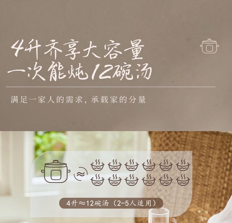 小熊（Bear）电炖锅 DDG-D40B1煲汤锅炖汤锅 电砂锅 紫砂锅 大容量煮粥锅电汤锅炖盅燕窝电炖盅4L