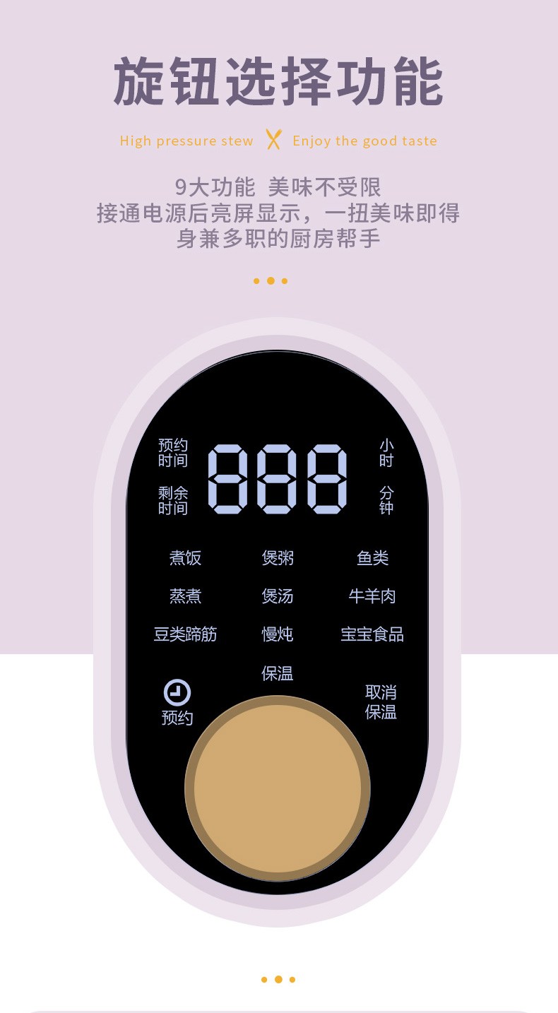 大宇（DAEWOO）电压力锅家用大容量智能高压饭煲多功能电压力锅DYYL-602浅紫色