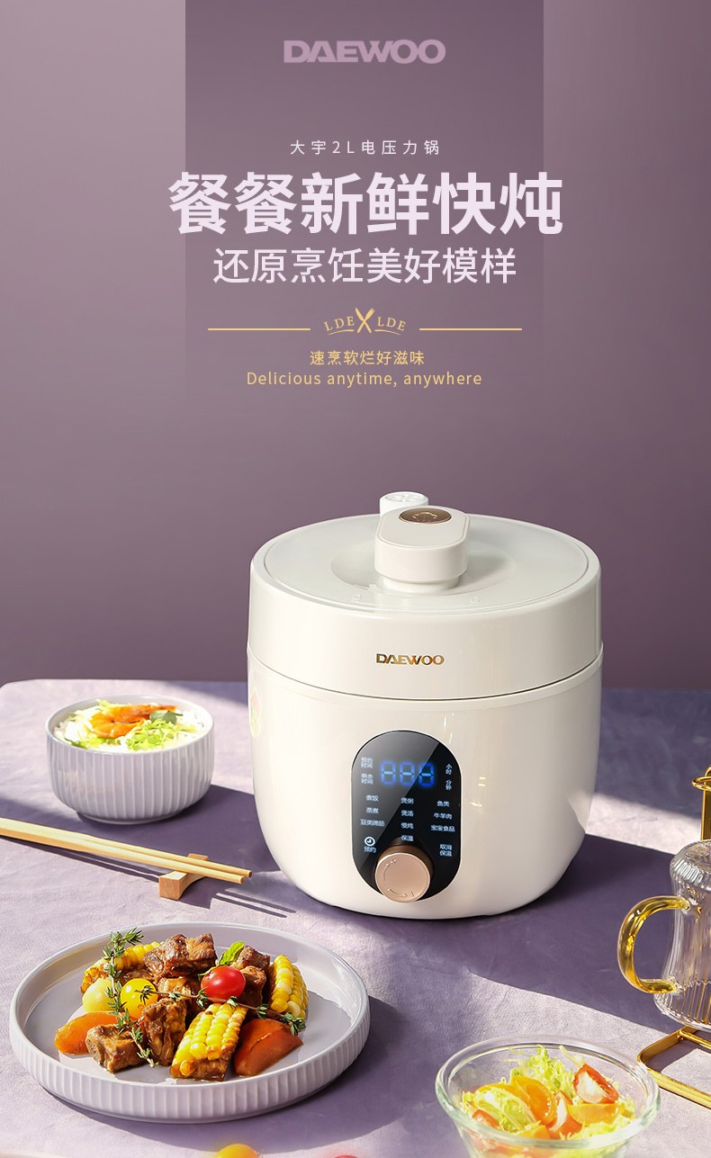 大宇（DAEWOO）电压力锅家用大容量智能高压饭煲多功能电压力锅DYYL-602浅紫色