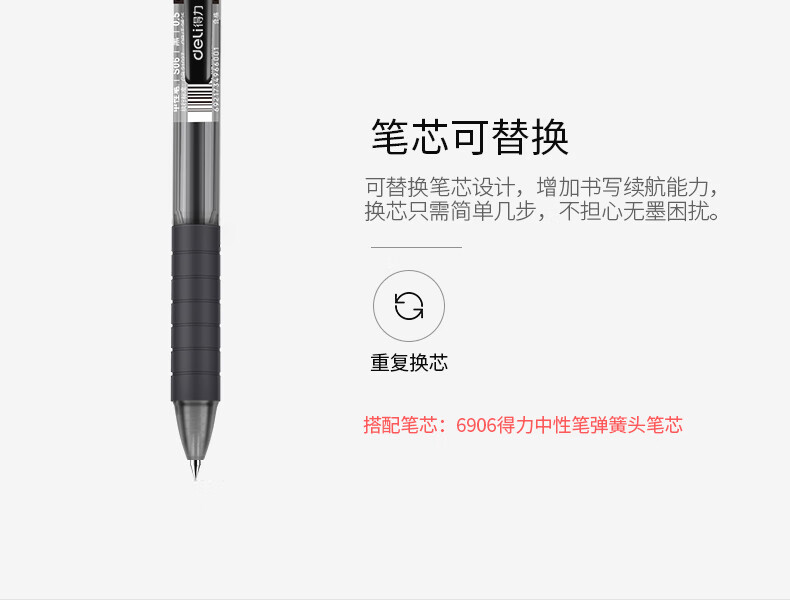 得力(deli）签字笔按动中性笔0.5mm水笔办公用品签字笔(黑)12支装/盒 S06 2盒装