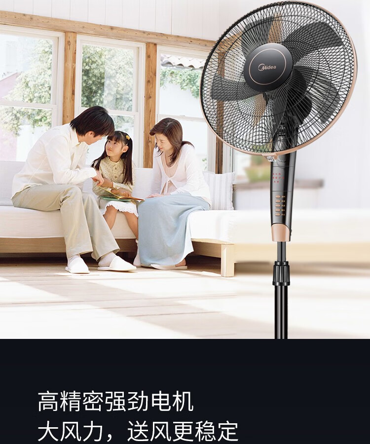 美的（Midea）电风扇遥控落地扇预约摇头俯仰定时立式电扇五叶家用大风量远程遥控FS40-13GR
