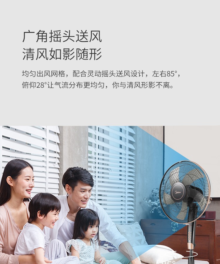 美的（Midea）电风扇遥控落地扇预约摇头俯仰定时立式电扇五叶家用大风量远程遥控FS40-13GR