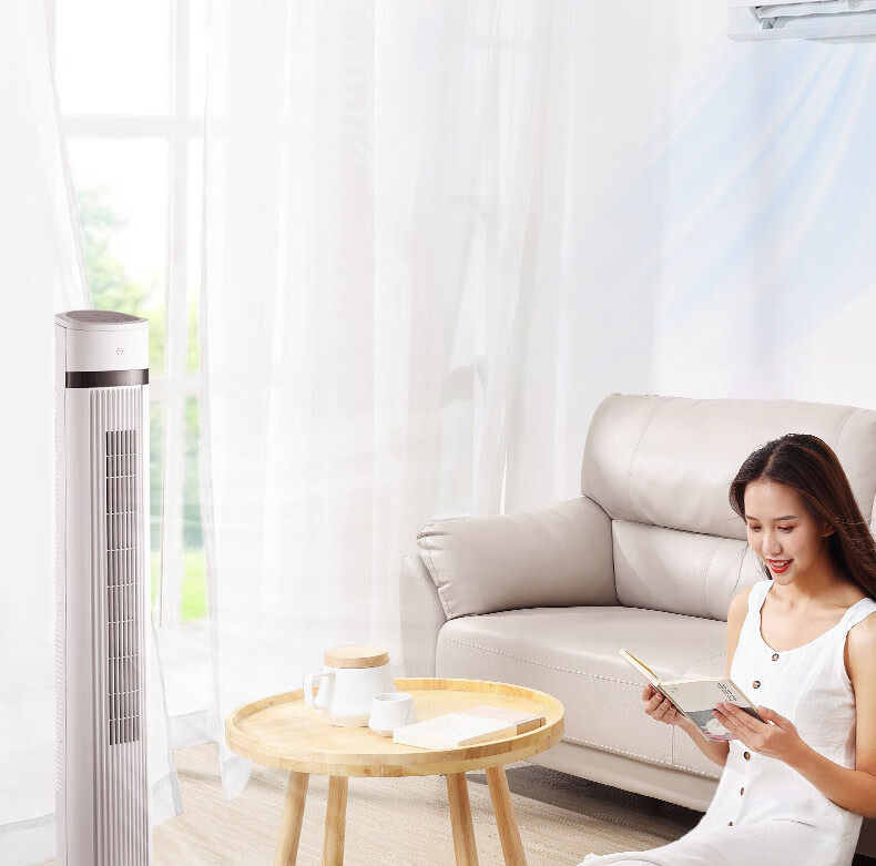 美的（Midea）电风扇家用远程遥控大风力塔扇立式节能低噪宿舍摇头定时落地扇无叶风扇ZAE09MA 白色