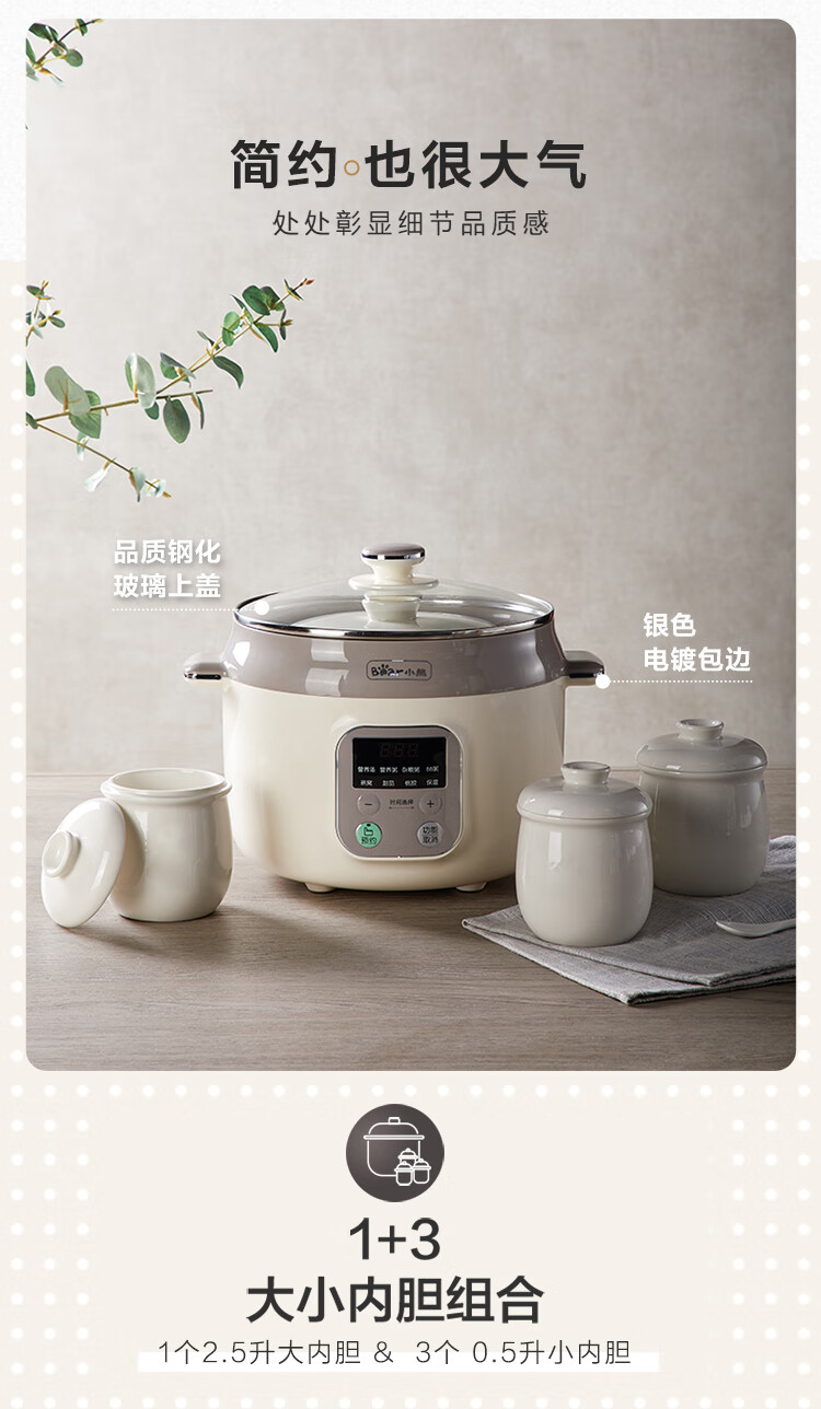 小熊（Bear）电炖锅  DDZ-C25X6 电炖盅 隔水炖锅 煲汤锅 燕窝炖盅 炖汤锅 婴儿煮粥锅熬粥可预约定时配蒸笼