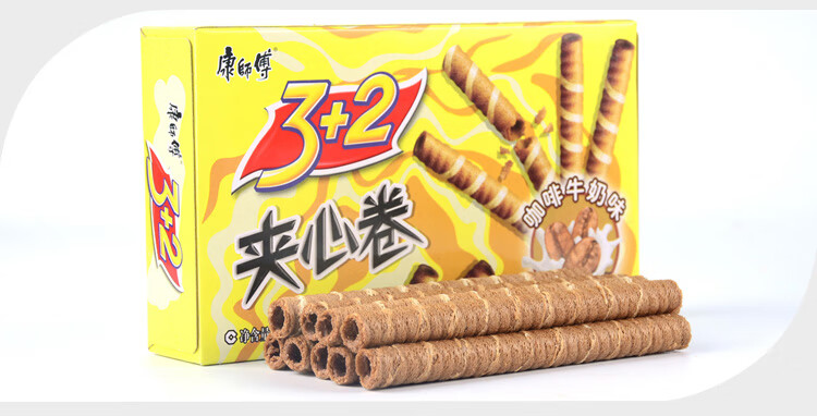 康师傅 3+2夹心卷饼干蛋糕点心营养早餐办公室休闲零食小吃 香草牛奶味55g*4袋+咖啡牛奶味55g*4袋