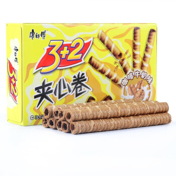 康师傅 3+2夹心卷饼干蛋糕点心营养早餐办公室休闲零食小吃 咖啡牛奶味55g*4袋+浓情巧克力味55g*4袋