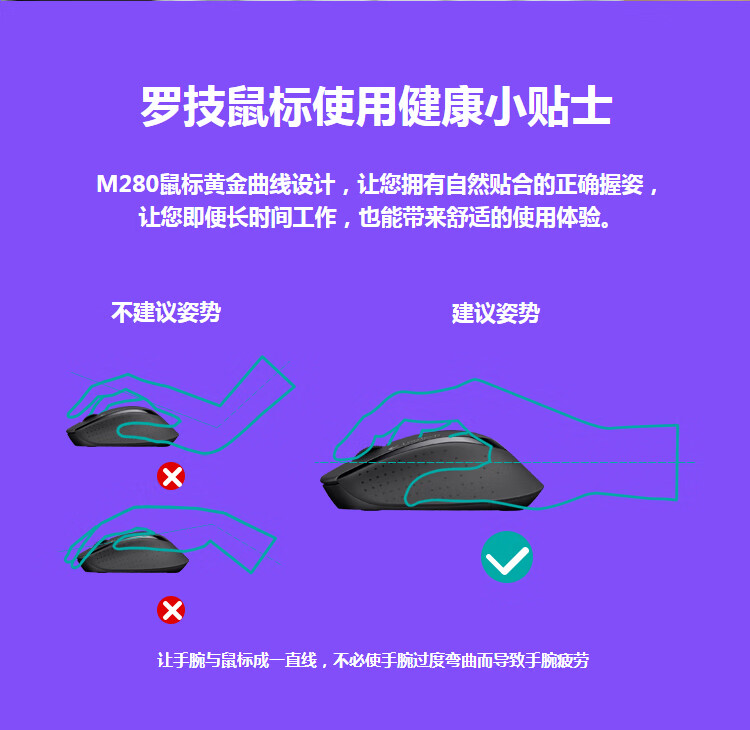 罗技（Logitech）M280(M275) 鼠标 无线鼠标 家用商务办公鼠标 右手鼠标 带无线2.4G接收器 黑色