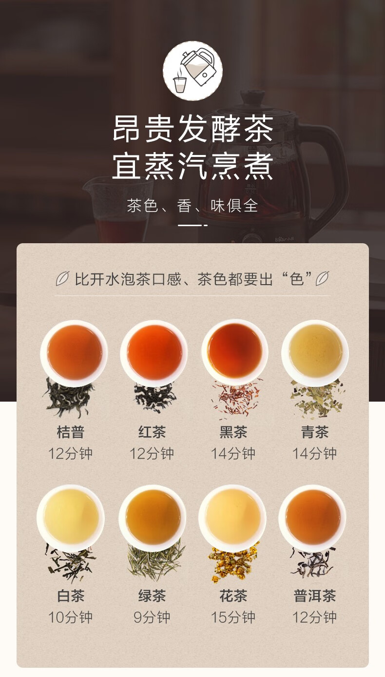 小熊（Bear）煮茶器 养生壶 蒸汽喷淋式 玻璃加厚黑茶煮茶壶 小型迷你办公室蒸茶器 电热烧水壶 ZCQ-A10X1