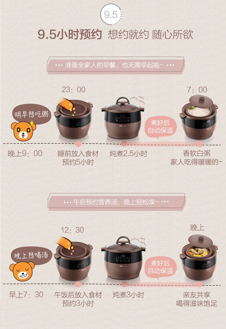 小熊（Bear）电炖锅 DDZ-B45Z1紫砂  电炖盅隔水陶瓷全自动电砂锅煲汤煮粥锅宝宝辅食锅