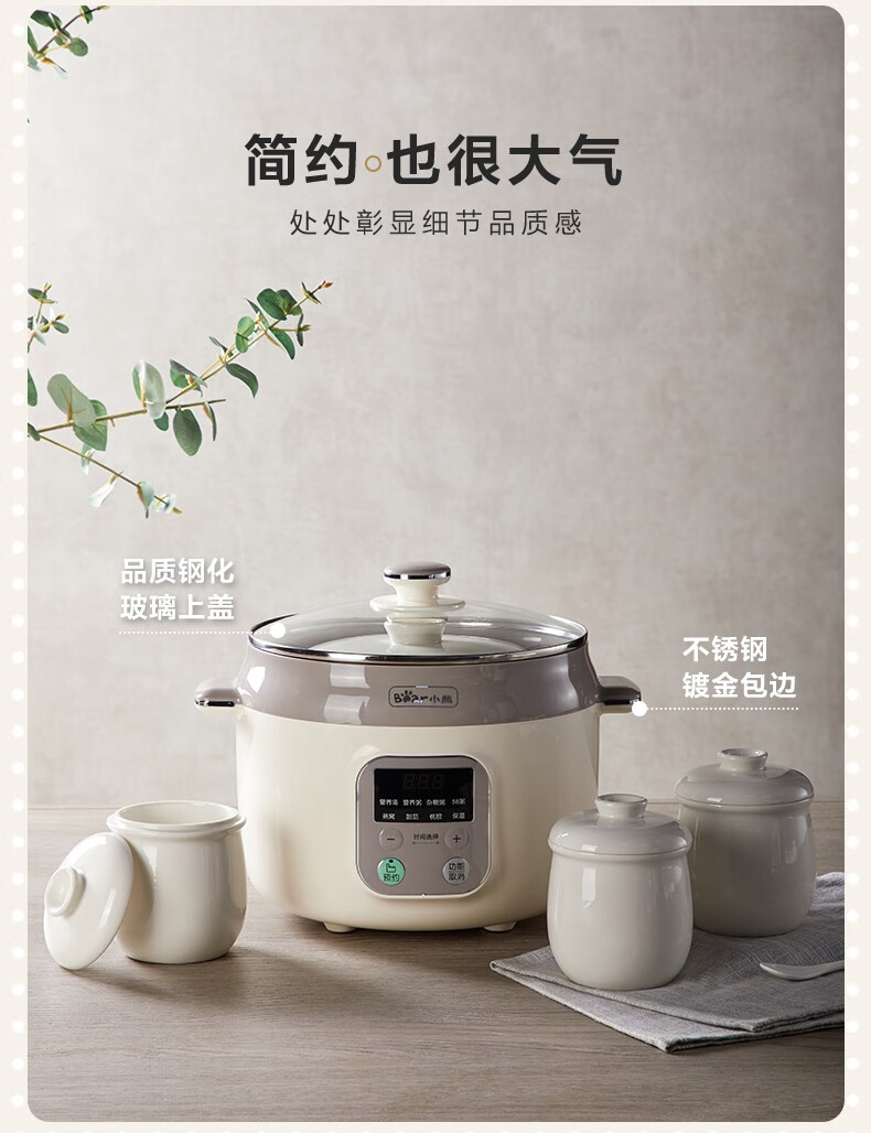 小熊（Bear）电炖锅 DDZ-C25K1电炖盅 隔水炖锅 煲汤锅 婴儿煮粥锅熬粥 可预约定时炖汤锅 燕窝炖盅 2.5L