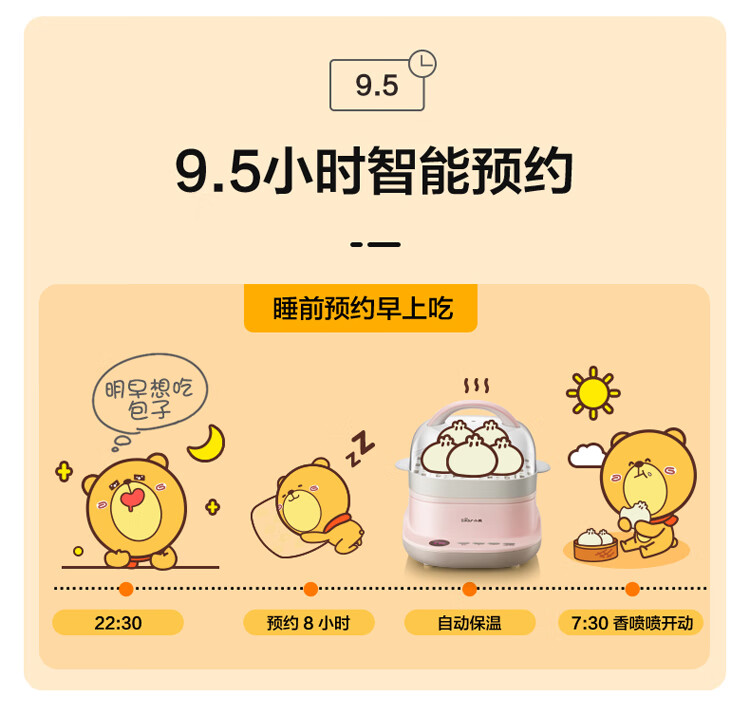 小熊（Bear）肠粉机  CFJ-A30Q3粉色家用迷你小型多功能蒸箱 电蒸锅电锅蒸汽锅3L电热锅