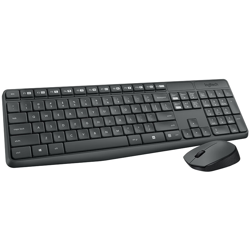罗技（Logitech）MK235 键鼠套装 无线键鼠套装 办公键鼠套装 全尺寸 带无线2.4G接收器 黑灰色